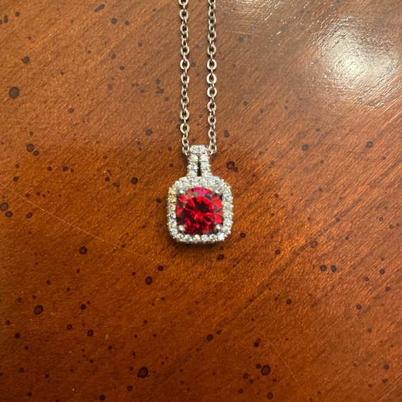 Lab created ruby and cubic zirconia 925 sterling silver necklace - Picture 1 of 5